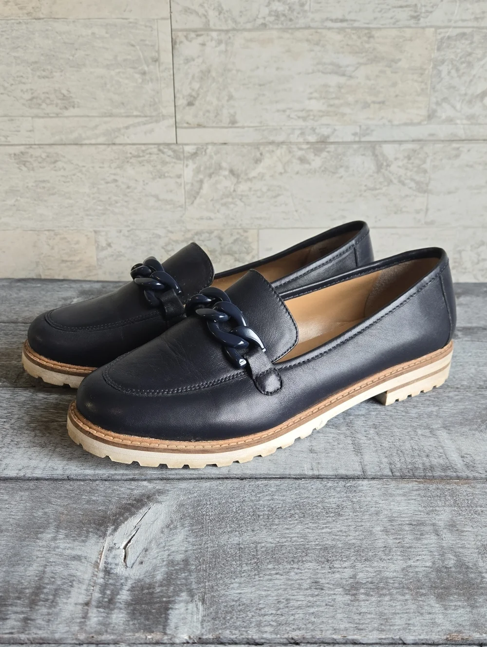 Talbots Laura Chain Link Leather Loafers NAVY - Picture 3 of 9